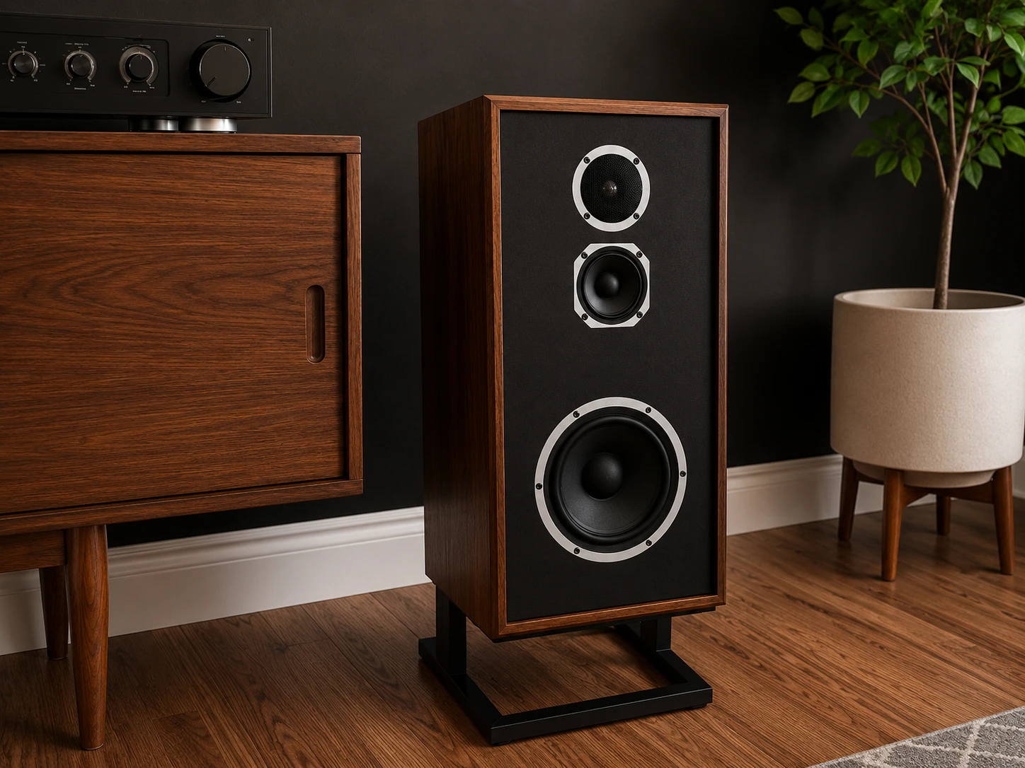 KLH Model Four Brings Three-Way Design to a Slim, Sealed Floorstander 4 To tailor the sound to your specific room, a three-position Acoustic Balance Control switch adjusts midrange and high-frequency response.